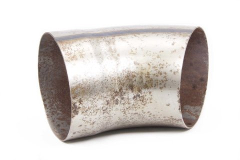 Exhaust Tip - Slip-On - 5 in Diameter - 5 in Diameter Round Outlet - Single Wall - Cut Edge - Angled Cut - Turndown Style - 45 Degree - Steel - Natural - Each