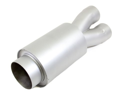 Muffler - Merge - Dual 3.5 in Inlets - 5 in Outlet - 7 in Diameter Body - 21 in Long - Steel - Gray Paint - Each