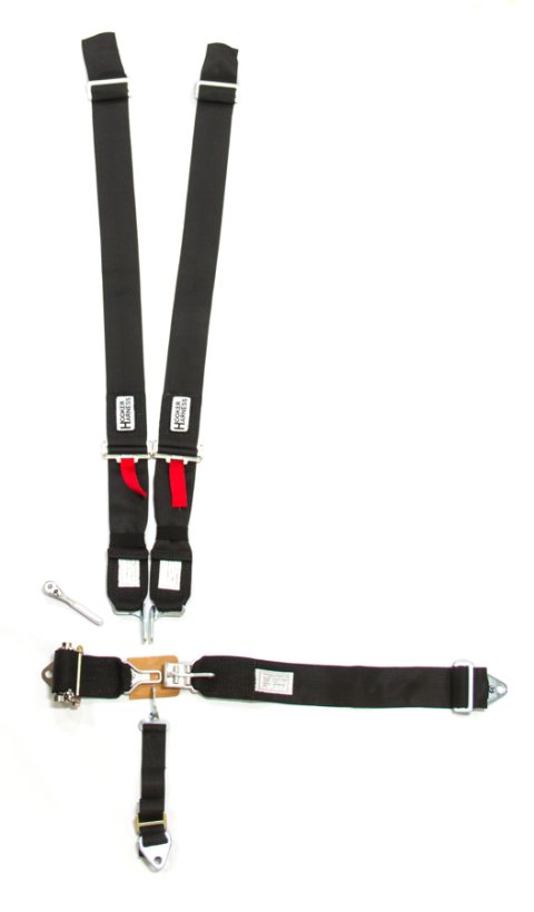 Harness - 5 Point - Latch and Link - SFI 16.1 - Pull Down / Ratchet Adjust - Bolt-In / Wrap Around - Individual Harness - Black - Kit