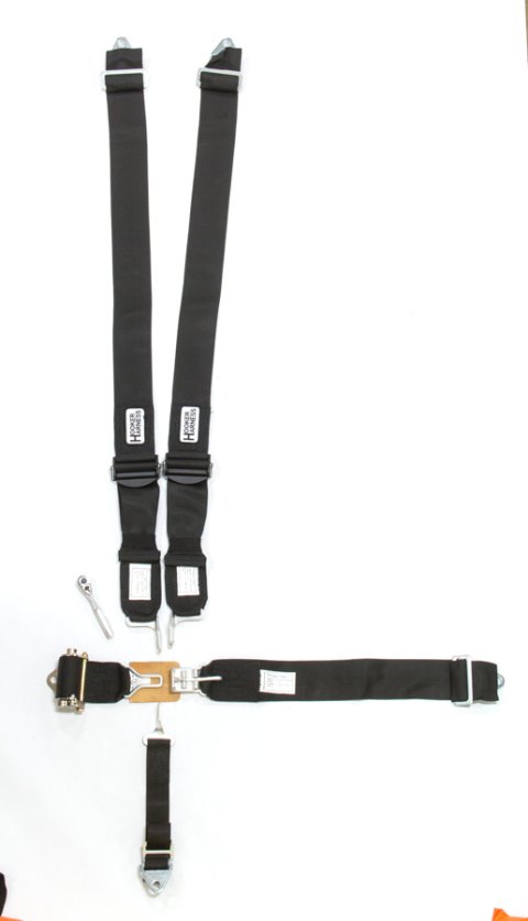 Harness - 5 Point - Latch and Link - SFI 16.1 - Pull Down / Ratchet Adjust - Bolt-In / Wrap Around - Individual Harness - Black - Kit