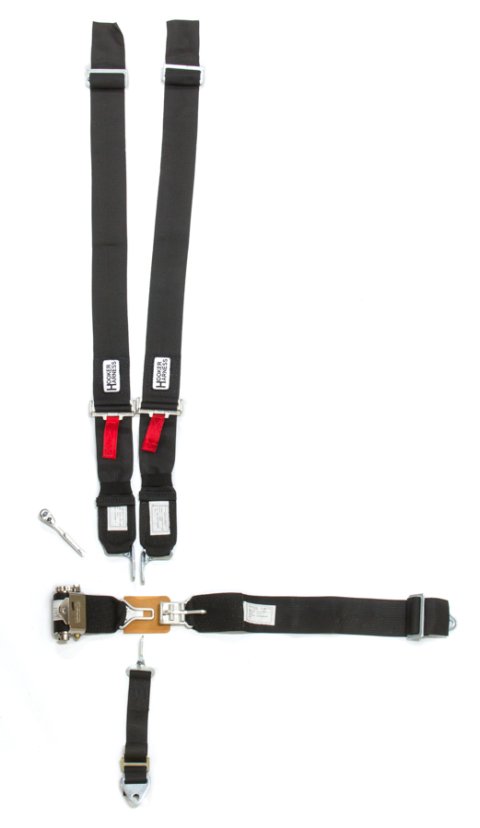Harness - 5 Point - Latch and Link - SFI 16.1 - Pull Down / Ratchet Adjust - Bolt-In / Wrap Around - Individual Harness - Black - Kit