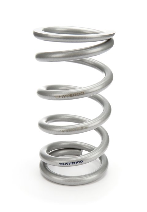 Coil Spring - Conventional - 5 in OD - 9.9 in Length - 475 lb/in Spring Rate - Front - Steel - Silver Powder Coat - Each
