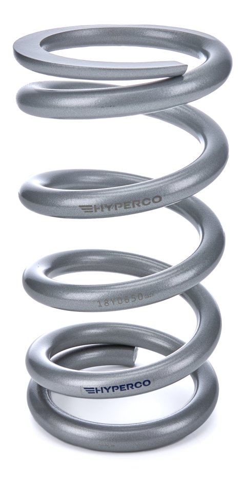 Coil Spring - Conventional - 5 in OD - 9.5 in Length - 650 lb/in Spring Rate - Front - Steel - Silver Powder Coat - Each