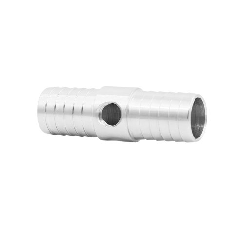 Fitting - Steam Port Adapter - Straight - 3/4 in Hose Barb to 3/4 in Hose Barb - 1/8 in NPT Gauge Port - Aluminum - Clear Anodized - Each