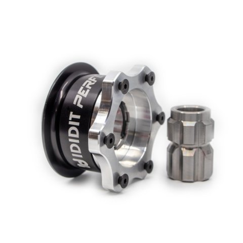 Steering Wheel Quick Release - 360 Degree Release - 6-Bolt - SFI 42.1 - Splined Keyway - Aluminum - Black / Clear Anodized - Kit