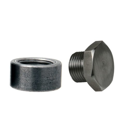 Oxygen Sensor Bung - Straight - Weld-On - 18 mm x 1.50 Female Thread - Plug Included - Steel - Natural - Kit