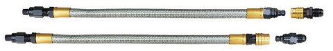 Transmission Line - Quick Release - 12 in Long - 6 AN Steel Braided Rubber Hose - Valved - 6 AN Socket / Plug Included - Black / Gold - Kit