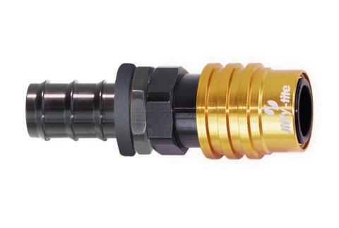 Quick Release Adapter - 2000 Series - Straight - 4 AN Hose Barb to Quick Release Socket - Valved - FKM Seal - Aluminum - Black / Gold Anodized - Each