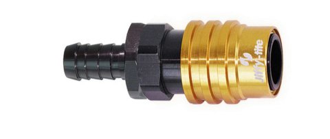 Quick Release Adapter - 2000 Series - Straight - 5 AN Hose Barb to Quick Release Socket - Valved - FKM Seal - Aluminum - Black / Gold Anodized - Each