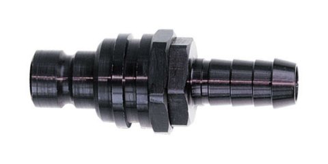 Quick Release Adapter - 2000 Series - Straight - 5 AN Hose Barb to Quick Release Plug - Valved - FKM Seal - Aluminum - Black Anodized - Each