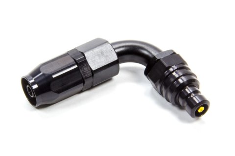 Quick Release Hose End - 2000 Series - 90 Degree - 4 AN Hose to Quick Release Plug - Valved - FKM Seal - Aluminum - Black Anodized - Each