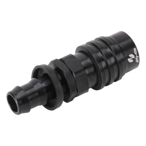 Quick Release Adapter - 3000 Series - Straight - 8 AN Hose Barb to Quick Release Socket - Valved - FKM Seal - Aluminum - Black Anodized - Each