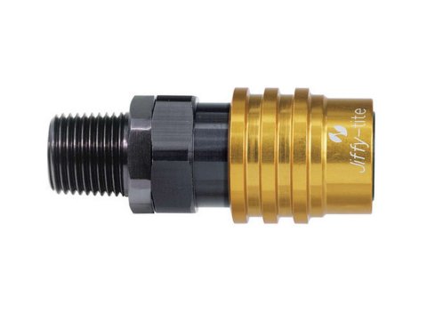 Quick Release Hose End - 3000 Series - Straight - 1/4 in NPT to Quick Release Socket - Valved - FKM Seal - Aluminum - Black / Gold Anodized - Each