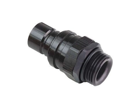Quick Release Adapter - 3000 Series - Straight - 8 AN Male O-Ring to Quick Release Plug - Valved - FKM Seal - Aluminum - Black Anodized - Each