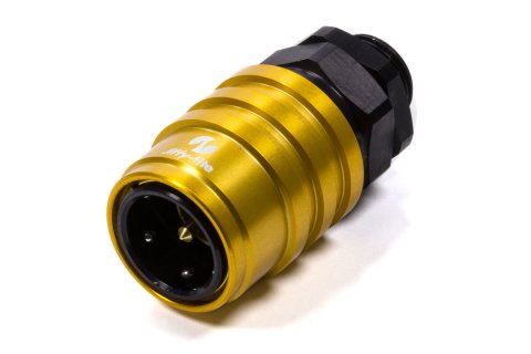 Quick Release Adapter - 5000 Series - Straight - 8 AN Male O-Ring to Quick Release Socket - Valved - FKM Seal - Aluminum - Black / Gold Anodized - Each