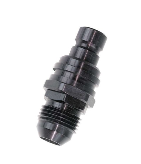 Quick Release Adapter - 5000 Series - Straight - 10 AN Male to Quick Release Plug - Valved - FKM Seal - Aluminum - Black Anodized - Each