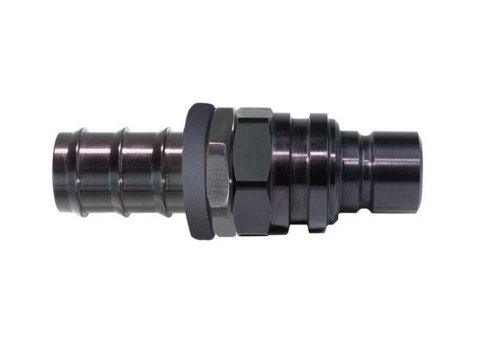 Quick Release Adapter - 5000 Series - Straight - 12 AN Push Lock to Quick Release Plug - Valved - FKM Seal - Aluminum - Black Anodized - Each