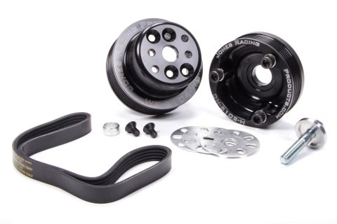 Pulley Kit - 6-Rib Serpentine - Aluminum - Black Anodized - Small Block Chevy - Kit