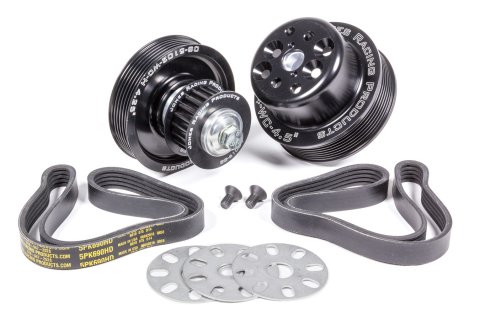 Pulley Kit - 5-Rib Serpentine - Aluminum - Black Anodized - Small Block Chevy - Kit