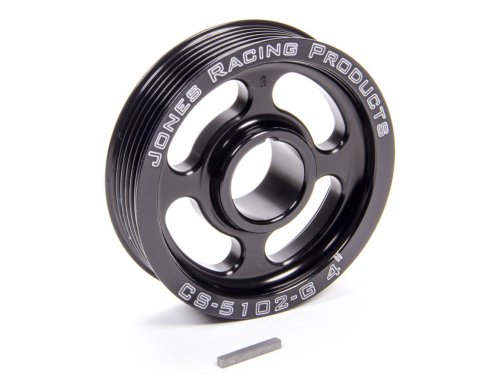Crankshaft Pulley - Serpentine - 6-Rib - 4 in Diameter - 1 in Wide - 1-1/8 in Mandrel - 1/8 in Keyway - Aluminum - Black Anodized - Each