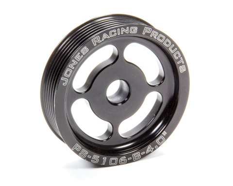 Power Steering Pump Pulley - Serpentine - 6-Rib - Press-On - 4 in Diameter - Aluminum - Black Anodized - Each