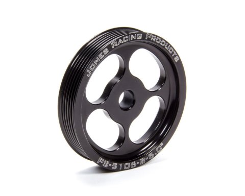 Power Steering Pump Pulley - Serpentine - 6-Rib - Press-On - 5 in Diameter - Aluminum - Black Anodized - Each