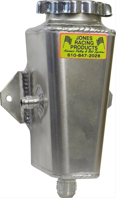 Power Steering Reservoir - 18 oz Capacity - 8 in Tall x 3.5 in Diameter - 6 AN Male Inlet - 10 AN Male Outlet - Aluminum - Natural - Each