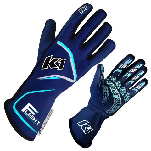 Gloves - Flight - Driving - SFI 3.3/5 - Double Layer - Nomex - Silicone Palm - Navy Blue - Small - Pair