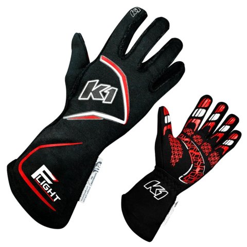 Driving Gloves - Flight - SFI 3.3/5 - Double Layer - Nomex - Elastic Cuff - Black / Red - 2X-Large - Pair