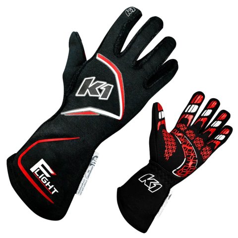 Driving Gloves - Flight - SFI 3.3/5 - Double Layer - Nomex - Elastic Cuff - Black / Red - Large - Pair