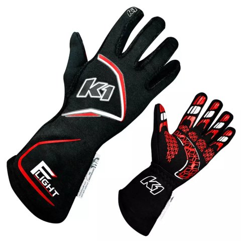 Driving Gloves - Flight - SFI 3.3/5 - Double Layer - Nomex - Elastic Cuff - Black / Red - X-Large - Pair