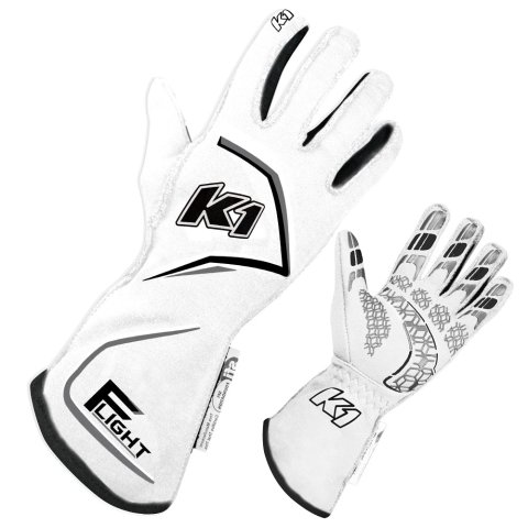 Driving Gloves - Flight - SFI 3.3/5 - Double Layer - Nomex - Elastic Cuff - White - Medium - Pair