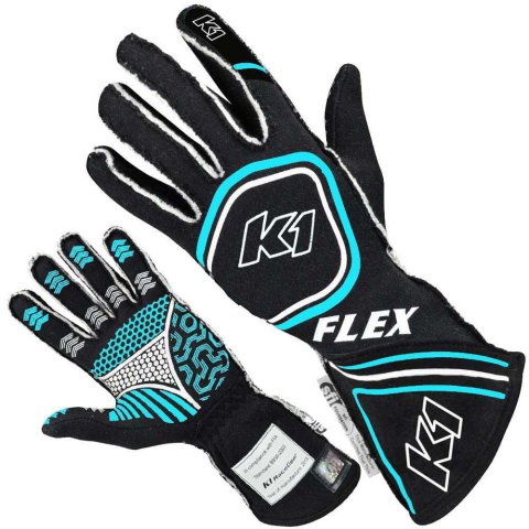 Driving Gloves - Flex - SFI 3.3/5 - FIA Approved - Double Layer - Nomex - Silicone Palm - Black / Blue - X-Large - Each