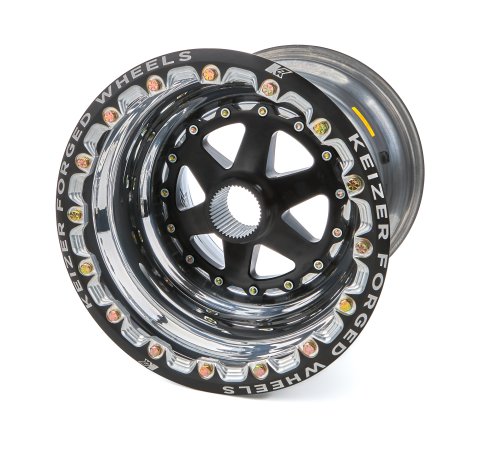 Wheel - 15 x 15 in - 5.000 in Backspace - 42 Spline - Inner Beadlock - Aluminum - Black Anodized Center - Polished Lip - Sprint Car - Each