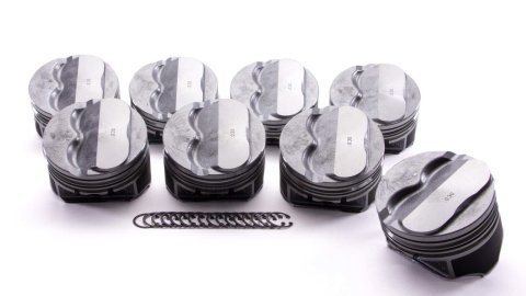 Piston - Claimer Series - Hypereutectic - 4.030 in Bore - 5/64 x 5/64 x 3/16 in Ring Grooves - Plus 4.00 cc - Small Block Chevy - Set of 8
