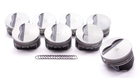 Piston - Claimer Series - Hypereutectic - 4.155 in Bore - 5/64 x 5/64 x 3/16 in Ring Grooves - Minus 5.00 cc - Small Block Chevy - Set of 8