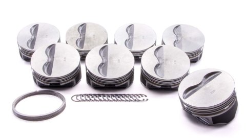 Piston - Claimer Series - Hypereutectic - 4.030 in Bore - 5/64 x 5/64 x 3/16 in Ring Grooves - Minus 5.00 cc - Small Block Chevy - Set of 8