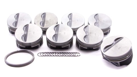 Piston - Claimer Series - Hypereutectic - 4.030 in Bore - 1/16 x 1/16 x 3/16 in Ring Grooves - Minus 5.00 cc - Small Block Chevy - Set of 8