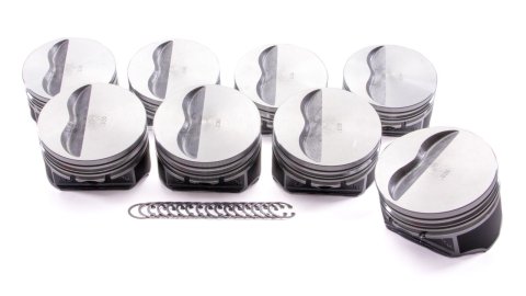 Piston - Claimer Series - Hypereutectic - 4.155 in Bore - 5/64 x 5/64 x 3/16 in Ring Grooves - Minus 5.00 cc - Small Block Chevy - Set of 8