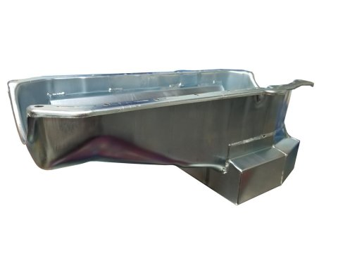 Engine Oil Pan - Street / Strip - Rear Sump - 6 qt - 8 in Deep - Removable Aluminum Windage Tray - Driver Side Dipstick - Steel - Zinc Plated - 2-Piece Seal - Small Block Chevy - Kit