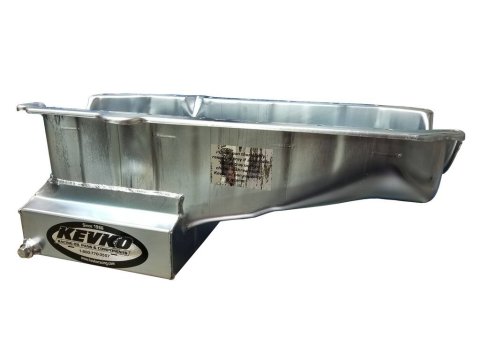 Engine Oil Pan - Street / Strip - Rear Sump - 6 qt - 8 in Deep - Removable Aluminum Windage Tray - Passenger Side Dipstick - Steel - Zinc Plated - 2-Piece Seal - Small Block Chevy - Kit
