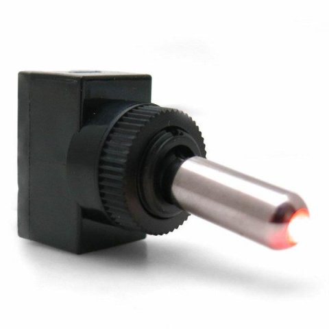 Toggle Switch - Aluminum Tip - On / Off - Single Pole - 20 amps - 12V - Red Indicator - Each