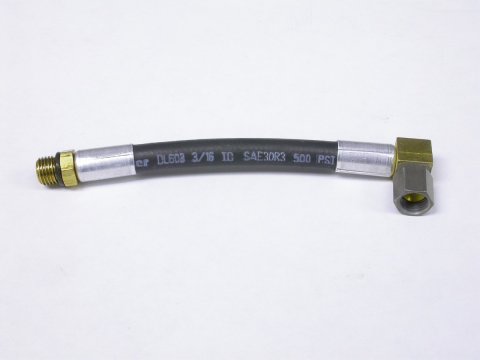 Fuel Injector Line - 7 in Long - 3 AN Hose - 3 AN 90 Degree Female to 3 AN Straight O-Ring - Brass / Rubber / Stainless - Black / Natural - Each