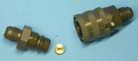 Bypass Valve Jet Can - Quick Disconnect - Poppet / Springs / Shims - 6 AN Male Inlet - 6 AN Male Outlet - Aluminum - Gray Anodized - Each