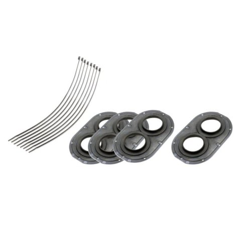 Sprint Car Air Box Base - 5 in Wide - 7.875 in Long - 2.125 in ID - Aluminum / Rubber - Blue Anodized - Dragon Claw Super Top Manifold - Small Block Chevy - Set of 4