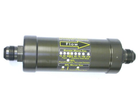 Fuel Filter - In-Line - 100 Micron - Stainless Element - 12 AN Male Inlet - 12 AN Male Outlet - Aluminum - Green Anodized - Each