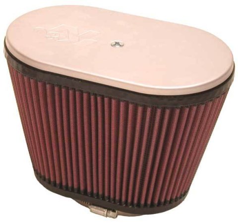 Air Filter Element - Clamp-On - 9 x 5.5 in Oval - 6.25 in Tall - 2.25 in Dual Flange - Reusable Cotton - Red - Universal - Each