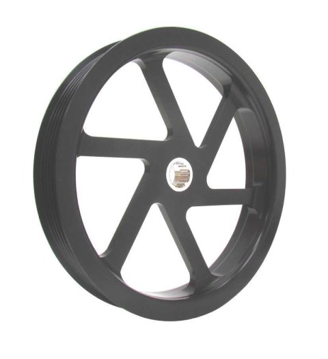 Power Steering Pump Pulley - Serpentine - 6-Rib - 17 Spline - 6 in Diameter - Aluminum - Black Anodized - KRC Power Steering Pumps - Each
