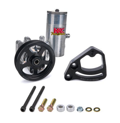 Power Steering Pump - Elite Series - GM Type 2 - 2.4 gpm - 1550 psi - Serpentine Pulley / Bracket / Reservoir / Hardware Included - Aluminum - Natural - Kit