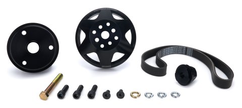 Pulley Kit - Economy - 6-Rib Serpentine - 30 Percent Reduction - Water Pump - Aluminum - Black Anodized - Small Block Chevy - Kit